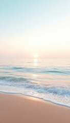Fototapeta premium Gentle waves softly caress the shoreline as the sun rises over the calm, serene ocean waters