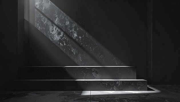 A minimalist background of a plain black backdrop with soft shadows.