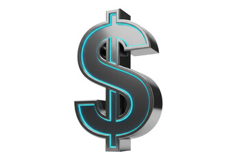 Obraz premium Isolated metallic dollar sign icon with luminous cyan outlines, digital currency design