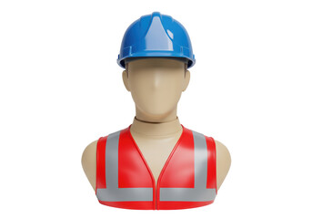 Isolated Mannequin Wearing Safety Gear, Hard Hat, Reflective Construction Vest for Workplace Security