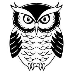 Owl Black White Symmetrical Bold Abstract Graphic Illustration Pattern Lineart