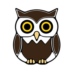 Owl Brown White Yellow Beak Eyes Symmetrical Cartoon Illustration Flatdesign