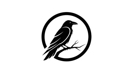 Majestic Crow Silhouette Perched on Branch.