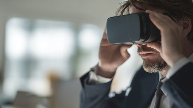 Professional businessman in suit using VR