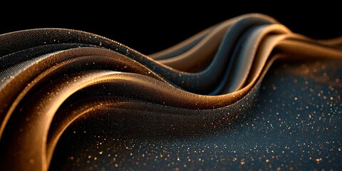 Abstract Golden Waves Featuring Metallic Swirls and Dramatic Contrast in Shimmering Light