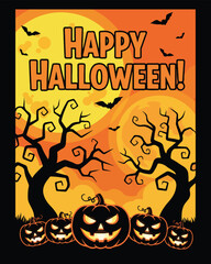 Pumpkin Jack O Lanterns with Spooky Background for Halloween