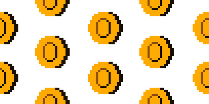 Game pixel art seamless pattern. Retro arcade coin 8-bit symbol. Nostalgic backdrop, award design print, wallpaper, cover.