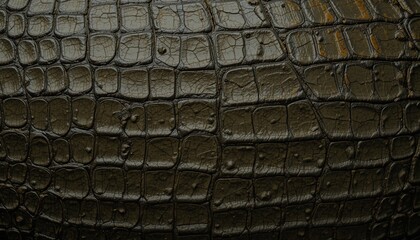 Detailed close-up view of a dark, textured crocodile skin pattern, showcasing intricate details and a rich, deep tone.