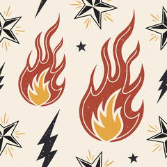 Seamless vintage-style collection of bold graphic icons pattern