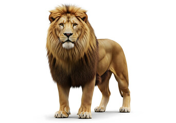 Obraz premium Majestic lion standing proudly isolated on white background looking forward