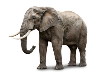 Majestic african elephant isolated on white background, standing in profile