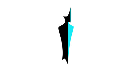 Abstract Silhouette Figure with Contrasting Colors and Sharp Edges.