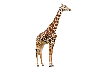 Obraz premium Graceful giraffe standing tall isolated on white background in full length shot