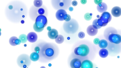 Dynamic Abstract Blue & Teal Bubbles: Floating Luminous Orbs on White for Technology, Science, or Clean Design Background