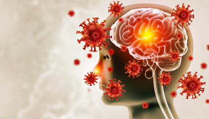 Brain viral infection, Viral meningitis and encephalitis. 3d illustration