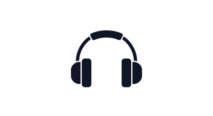 Minimalist Black Headphones Icon on White Background.