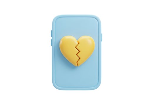 Isolated broken heart and light blue smartphone for dating app concept symbol vector