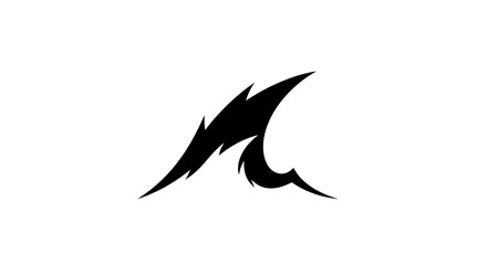 Abstract black wave design with sharp edges on white background.