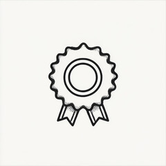 Hand-drawn award ribbon outline, black and white, representing achievement and quality
