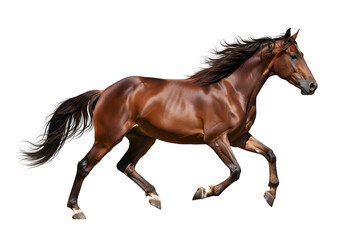 Fototapeta premium Beautiful brown horse running isolated on white background in a dynamic pose