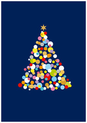 カラフルな丸の集合で作ったかわいらしい雰囲気のクリスマスツリー