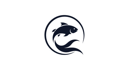 Elegant Fish Logo Design Streamlined Silhouette Circle Frame.