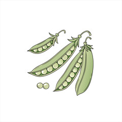 Fresh green peas in pods with loose peas on white background