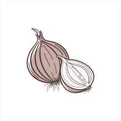 Simple illustration of a whole onion and a halved onion