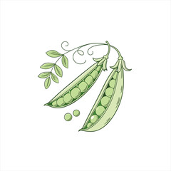 Fresh green peas in pods with leaves and tendrils