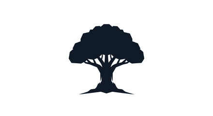 Black silhouette icon of a large majestic oak tree. © AJI T