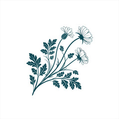 Elegant teal floral silhouette with delicate daisy flowers and leaves