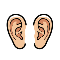 Fototapeta premium Two stylized human ears, depicted in a simple cartoon illustration, isolated on a white background.