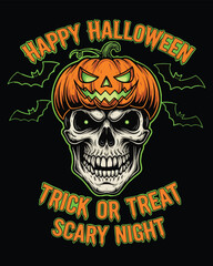 Halloween Party Poster with Ghosts, Bats, and Pumpkins