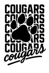 Cougars sports logo featuring large paw print and repeating COUGARS text in bold varsity-style black and white design
