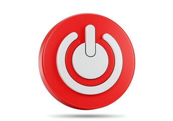 Red and White Power Button Symbol on Clean Background Indicating Energy Control System with Modern Design