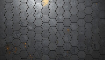 Gray hexagonal tiles with subtle gold flecks