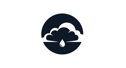 Rain Cloud with Sun and Water Drop in Circle Icon.