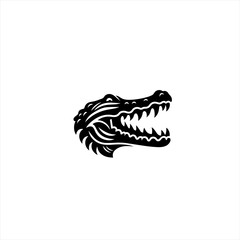 Naklejka premium Stylized black alligator head with open mouth and sharp teeth
