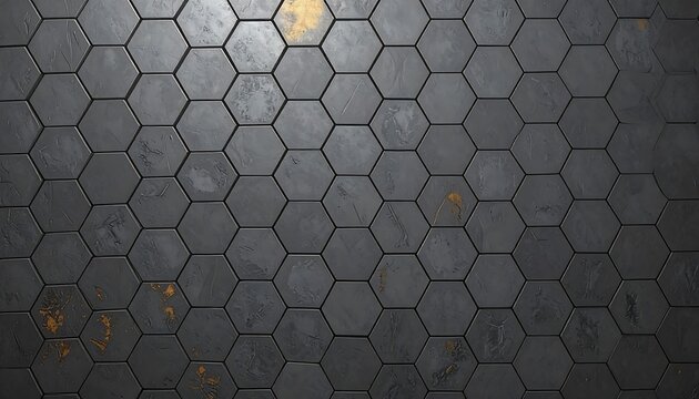 Gray hexagonal tiles with subtle gold flecks