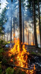 Fototapeta premium Forest fire at sunset