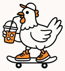 Cartoon chicken with a cup of coffee