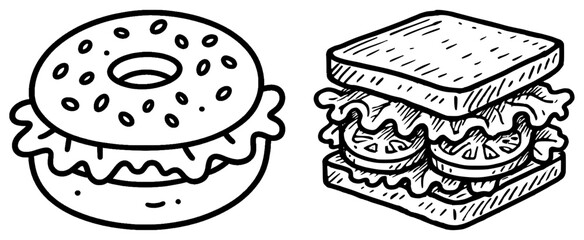Illustration of a bagel and sandwich