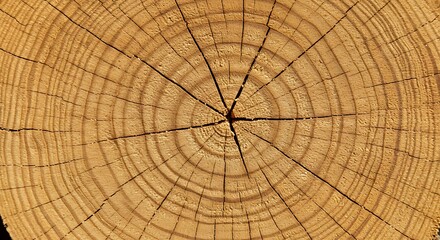 Fototapeta premium Close-up of a weathered wood log cross-section showing growth rings and cracks