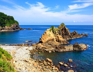 Fototapeta premium Coastal rocks and serene bay