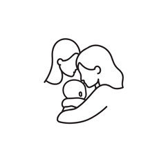 Black and white line art of a beautiful mother lovingly embracing her baby minimalist tender illustration