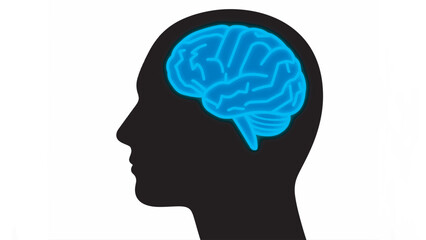 Illustration Of A Human Head With A Blue Glowing Brain Vector Design Template