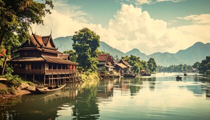Naklejka premium Traditional Thai River Life
