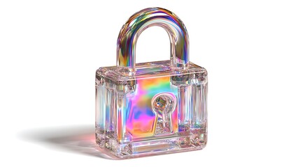 isometric view of a semi transparent lock isolated on the white background 