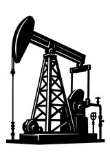 Industrial oil pumpjack rig in silhouette style, bold black and white energy and extraction vector design
