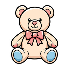Cute cartoon teddy bear with a pink bow, a charming symbol of childhood innocence and a beloved stuffed toy for kids